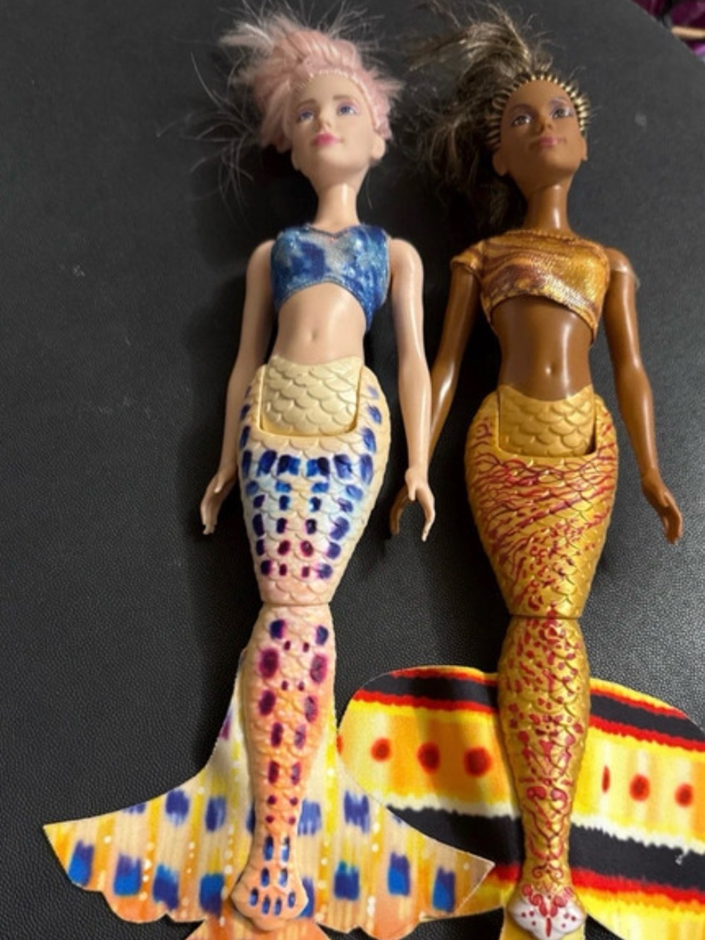 Barbie Mermaid Dolls with Gold and Cream Tails and Blue Top